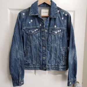 Lucky Brand Flower Embroidered Denim Trucker Jacket Women's Size M